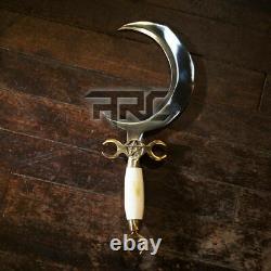 HANDMADE CRESCENT MOON DAGGER RITUAL ATHAME BOLINE CURVED KNIFE Bone HANDLE