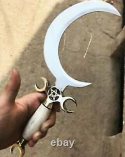 HANDMADE CRESCENT MOON DAGGER RITUAL ATHAME BOLINE CURVED KNIFE Bone HANDLE