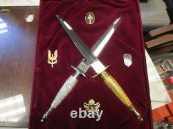 HG Long Commemorative Fairbairn Sykes S Model Dagger Knife Gold and Silver Set