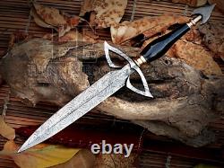 HUNTEX Handmade Damascus Blade Slek Raisin Handle Gorgeous Viking Quillon Dagger