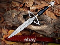 HUNTEX Handmade Damascus Blade Slek Raisin Handle Gorgeous Viking Quillon Dagger