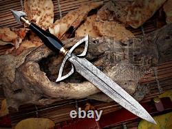 HUNTEX Handmade Damascus Blade Slek Raisin Handle Gorgeous Viking Quillon Dagger