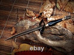 HUNTEX Handmade Damascus Blade Slek Raisin Handle Gorgeous Viking Quillon Dagger