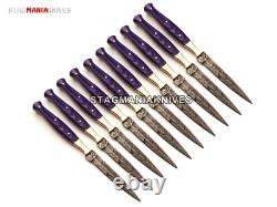 Hand Forged Damascus Steel Full Tang Dagger Hunting Knife Vintage 10 PCS