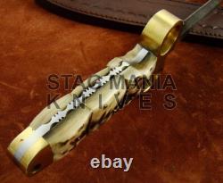 Hand Forged Damascus Steel Full Tang Hunting Antique Dagger Knife Ram Horn Handl