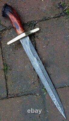 Hand Forged Damascus Steel Hunting Battle Ready Crown Stag Fixed Dagger Knife