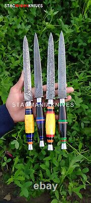 Hand Forged Damascus Steel Hunting Commando Army Dagger Knife 4 PCS