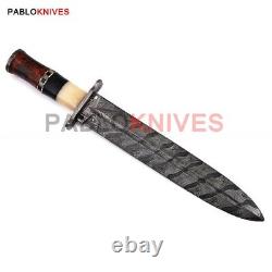 Hand Forged Damascus Steel Hunting Double Edge Sharp Dagger knife / Sheath