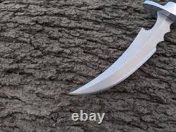 Hand Forged Fixed Blade Knife Curved Hunting Dagger with Sheath Christmas Gift