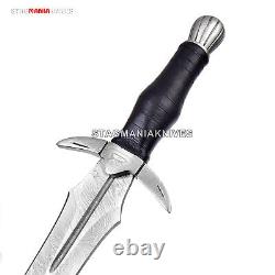 Hand Forged Genuine Damascus Steel Hunting Medieval Dagger Knife Blood Grooved