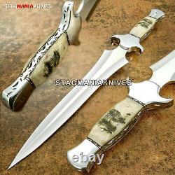 Hand Forged J2 Steel Full Tang Hunting Battle Ready Ram Horn Dagger Knife