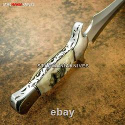 Hand Forged J2 Steel Full Tang Hunting Battle Ready Ram Horn Dagger Knife Hand Forged J2 Steel Full Tang Hunting Battle Ready Ram Horn Dagger Knife