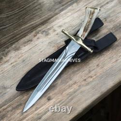 Hand Made J2 Steel Battle Ready Hunting Battle Ready Stag Fixed Dagger Knife
