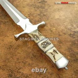Hand Made J2 Steel Hunting Dagger Knife VIntage Self Defense Stag Antler Handle