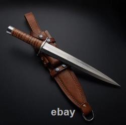 Hand forged Double Edge Fixed Blade Knife Tactical Survival with Leather Sheath