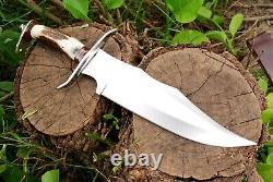 Handcrafted BLADE Dagger KNIFE Brass Guard Stag Handle Leather Sheath