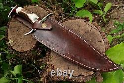 Handcrafted BLADE Dagger KNIFE Brass Guard Stag Handle Leather Sheath