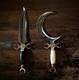 Handmade 2 Pcs Set Crescent Moon Ritual Athame, Boline Dagger Hunting Knifes