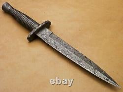 Handmade Custom British Dagger Hunting Knife Damascus Steel With Leather Sheath