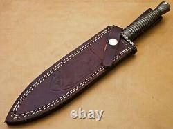 Handmade Custom British Dagger Hunting Knife Damascus Steel With Leather Sheath