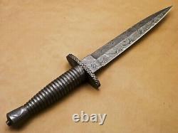 Handmade Custom British Dagger Hunting Knife Damascus Steel With Leather Sheath