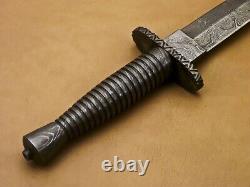 Handmade Custom British Dagger Hunting Knife Damascus Steel With Leather Sheath