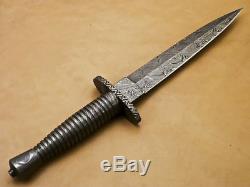 Handmade Custom British Dagger Hunting Knife Damascus Steel With Leather Sheath