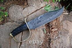Handmade Custom Damascus Bowie Hunting Survival Dagger Knife Brass D Guard Resin