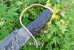 Handmade Custom Damascus Bowie Hunting Survival Forge Knife Brass D Guard Resin