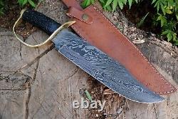 Handmade Custom Damascus Bowie Hunting Survival Forge Knife Brass D Guard Resin