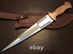 Handmade Custom Full Tang Hunting Dagger Knife D2 Carbon Steel Olive Wood Handle