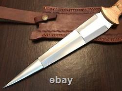 Handmade Custom Full Tang Hunting Dagger Knife D2 Carbon Steel Olive Wood Handle
