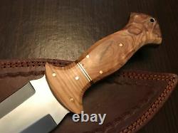 Handmade Custom Full Tang Hunting Dagger Knife D2 Carbon Steel Olive Wood Handle