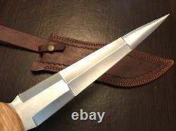 Handmade Custom Full Tang Hunting Dagger Knife D2 Carbon Steel Olive Wood Handle