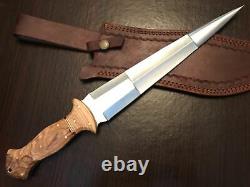 Handmade Custom Full Tang Hunting Dagger Knife D2 Carbon Steel Olive Wood Handle