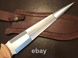 Handmade Custom Full Tang Hunting Dagger Knife D2 Carbon Steel Olive Wood Handle