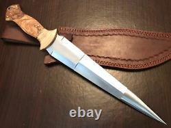 Handmade Custom Full Tang Hunting Dagger Knife D2 Carbon Steel Olive Wood Handle