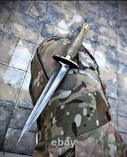 Handmade D2 Steel British Commando Tactical Hunting Dagger Knife With Sheath