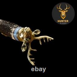 Handmade D2 Steel Fantasy Combat Dagger Knife with 3D Brass Stag and Stag Handle