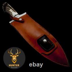 Handmade D2 Tool Steel Double Edge Hunting Dagger Knife with Stag Antler Handle