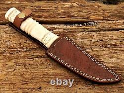 Handmade Damascus Blade Camel Bone Hunting Small Dagger Knife/leather Cover