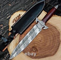 Handmade Damascus Dagger Knife 15 Wiith Finger Guard Pommel & Leather Sheath