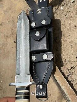 Handmade Damascus Feather Daggar Buffalo & Camel Bone COMBAT KNIFE, DAGGER KNIFE