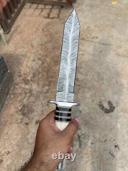 Handmade Damascus Feather Daggar Buffalo & Camel Bone COMBAT KNIFE, DAGGER KNIFE