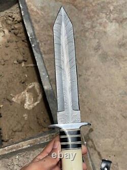 Handmade Damascus Feather Daggar Buffalo & Camel Bone COMBAT KNIFE, DAGGER KNIFE