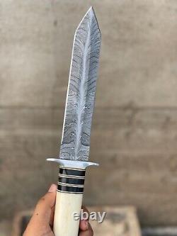 Handmade Damascus Feather Daggar Buffalo & Camel Bone COMBAT KNIFE, DAGGER KNIFE