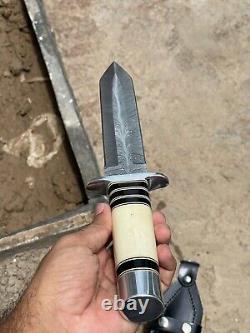 Handmade Damascus Feather Daggar Buffalo & Camel Bone COMBAT KNIFE, DAGGER KNIFE