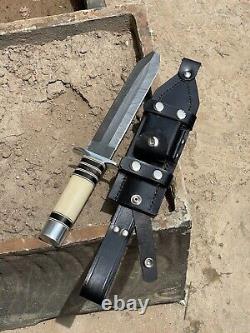 Handmade Damascus Feather Daggar Buffalo & Camel Bone COMBAT KNIFE, DAGGER KNIFE