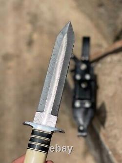 Handmade Damascus Feather Daggar Buffalo & Camel Bone COMBAT KNIFE, DAGGER KNIFE