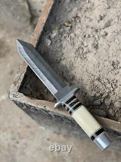 Handmade Damascus Feather Daggar Buffalo & Camel Bone COMBAT KNIFE, DAGGER KNIFE